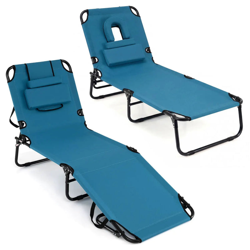 Set of 2 Folding Face Down Tanning Chair with Face Hole 3 Removable Pillows by DirectDeals