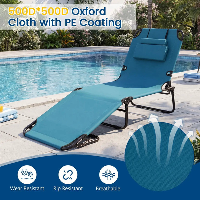 Set of 2 Folding Face Down Tanning Chair with Face Hole 3 Removable Pillows by DirectDeals