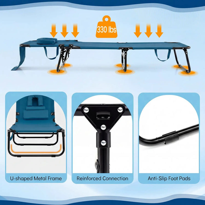 Set of 2 Folding Face Down Tanning Chair with Face Hole 3 Removable Pillows by DirectDeals