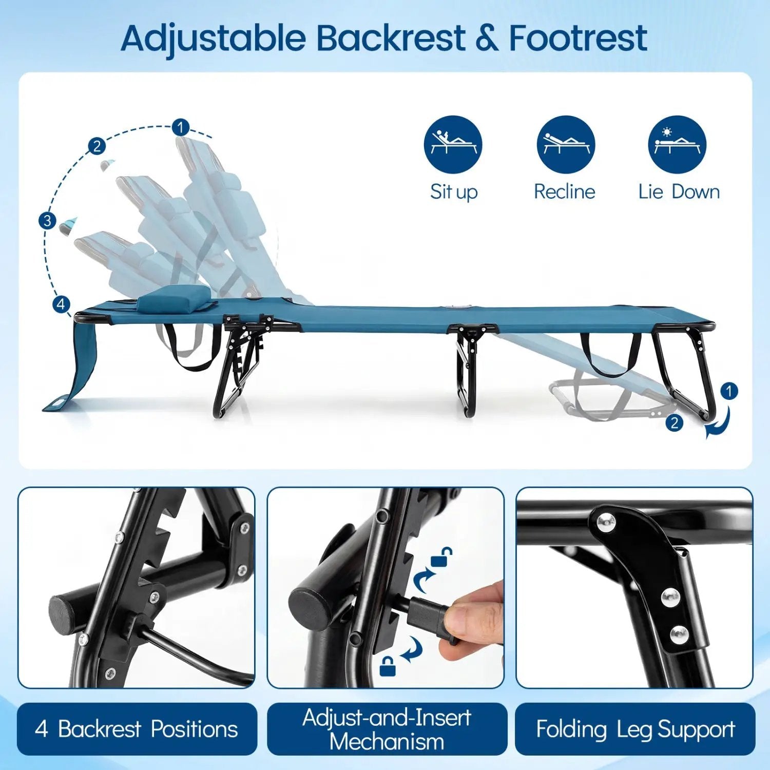Set of 2 Folding Face Down Tanning Chair with Face Hole 3 Removable Pillows by DirectDeals