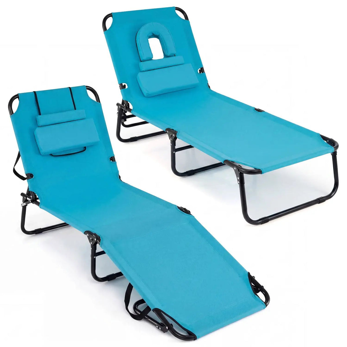 Set of 2 Folding Face Down Tanning Chair with Face Hole 3 Removable Pillows, photo 5 of 50