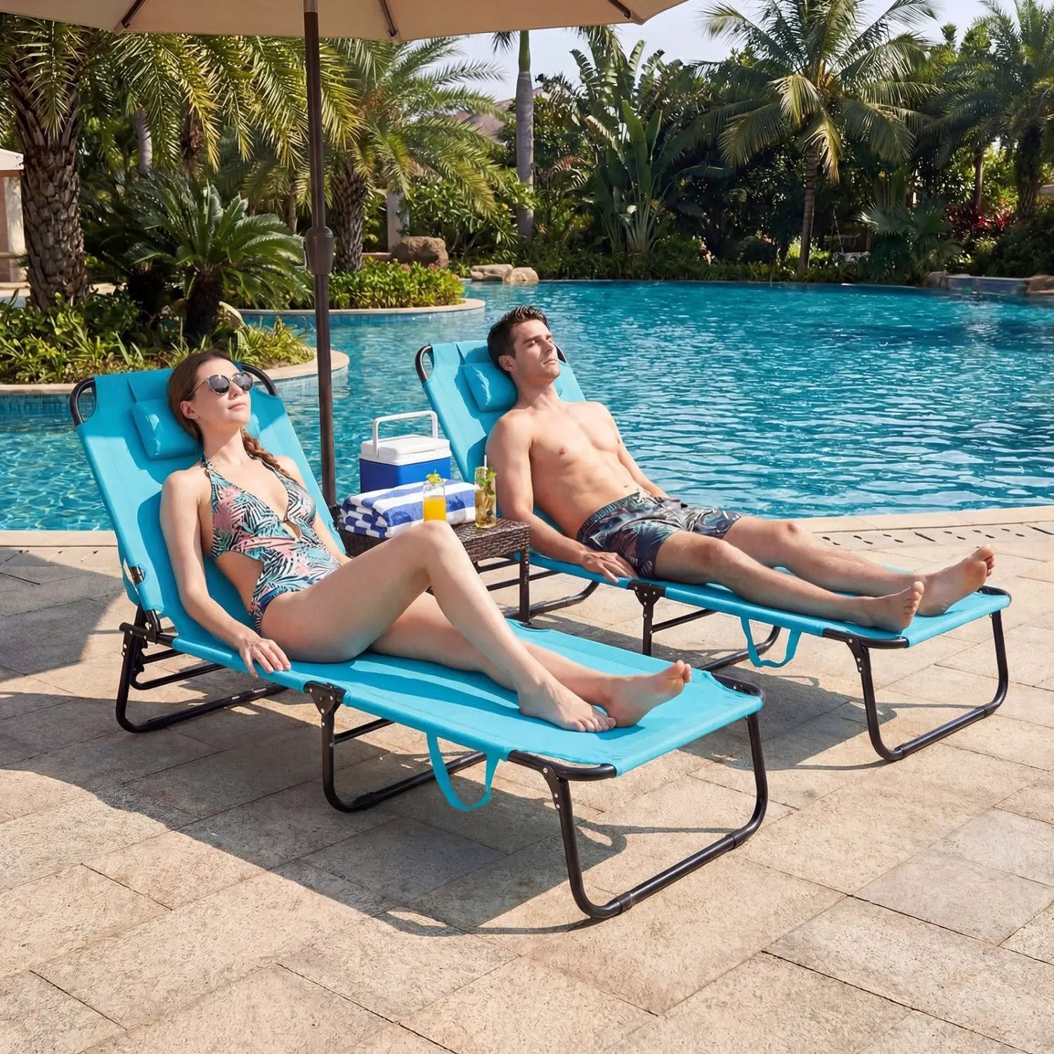 Set of 2 Folding Face Down Tanning Chair with Face Hole 3 Removable Pillows by DirectDeals