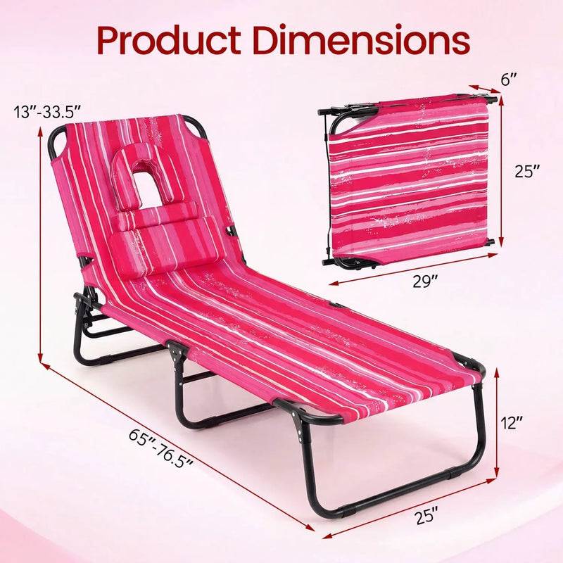 Set of 2 Folding Face Down Tanning Chair with Face Hole 3 Removable Pillows by DirectDeals
