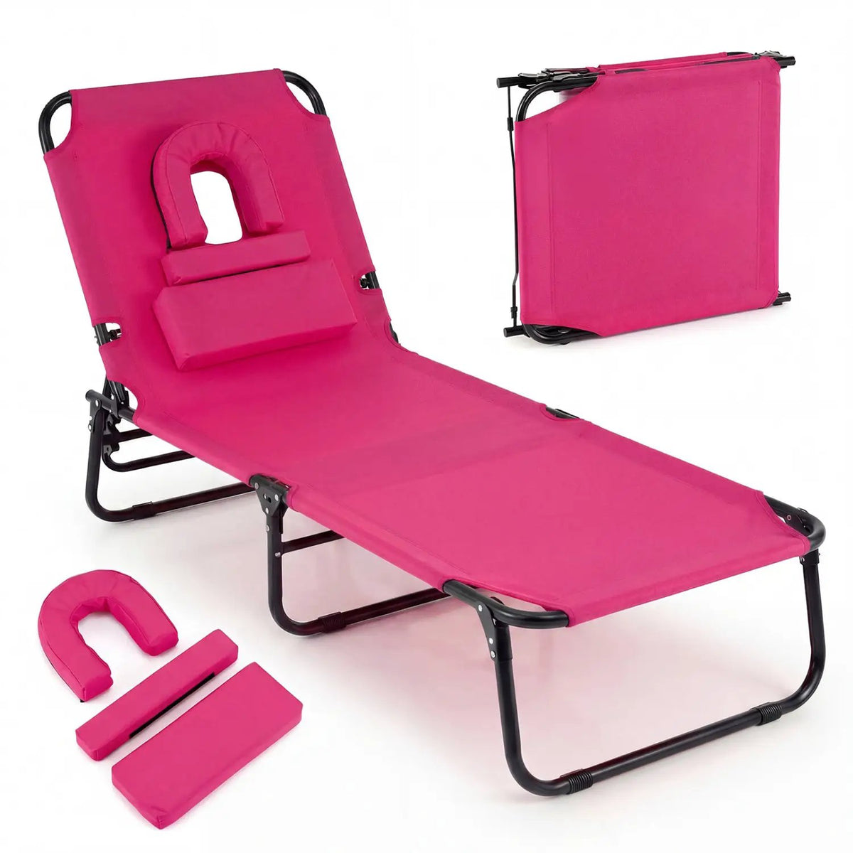 Set of 2 Folding Face Down Tanning Chair with Face Hole 3 Removable Pillows, photo 2 of 50