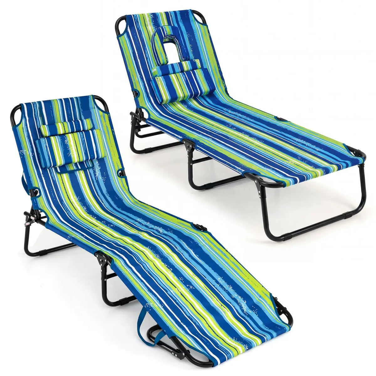 Set of 2 Folding Face Down Tanning Chair with Face Hole 3 Removable Pillows, photo 4 of 50