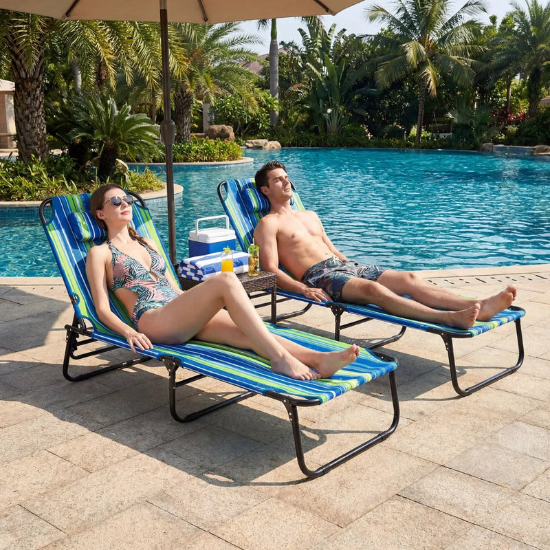 Set of 2 Folding Face Down Tanning Chair with Face Hole 3 Removable Pillows by DirectDeals