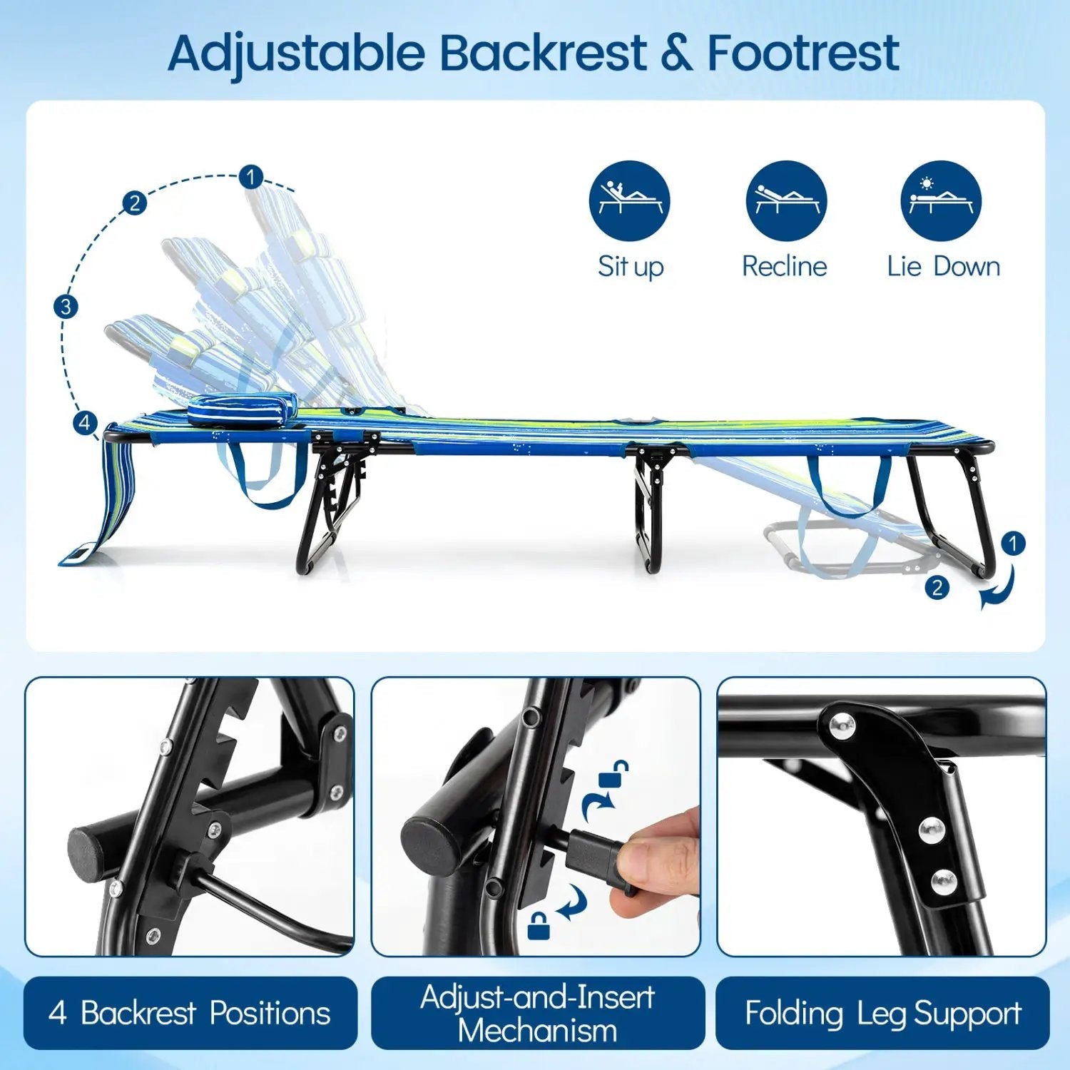 Set of 2 Folding Face Down Tanning Chair with Face Hole 3 Removable Pillows by DirectDeals