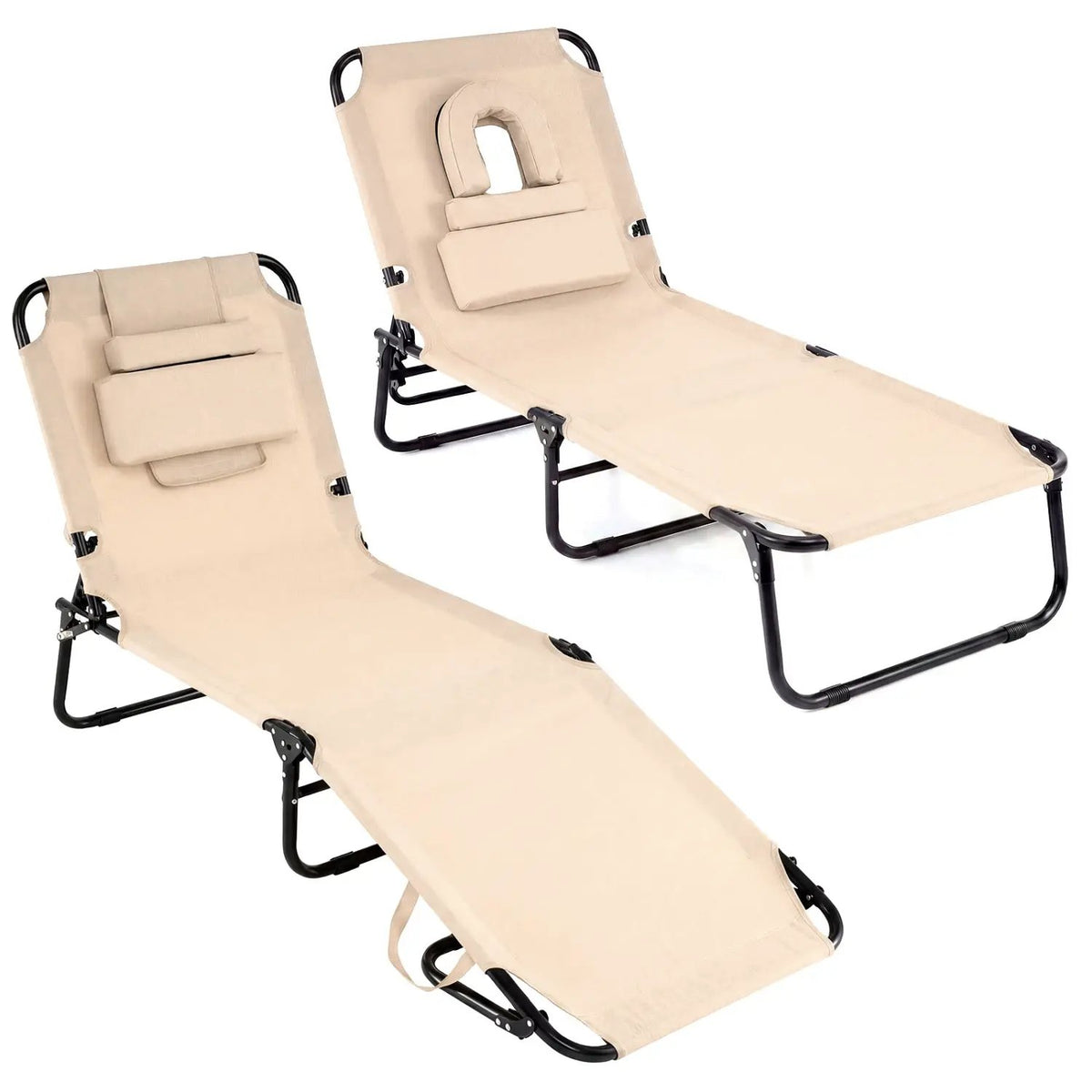 Set of 2 Folding Face Down Tanning Chair with Face Hole 3 Removable Pillows, photo 3 of 50