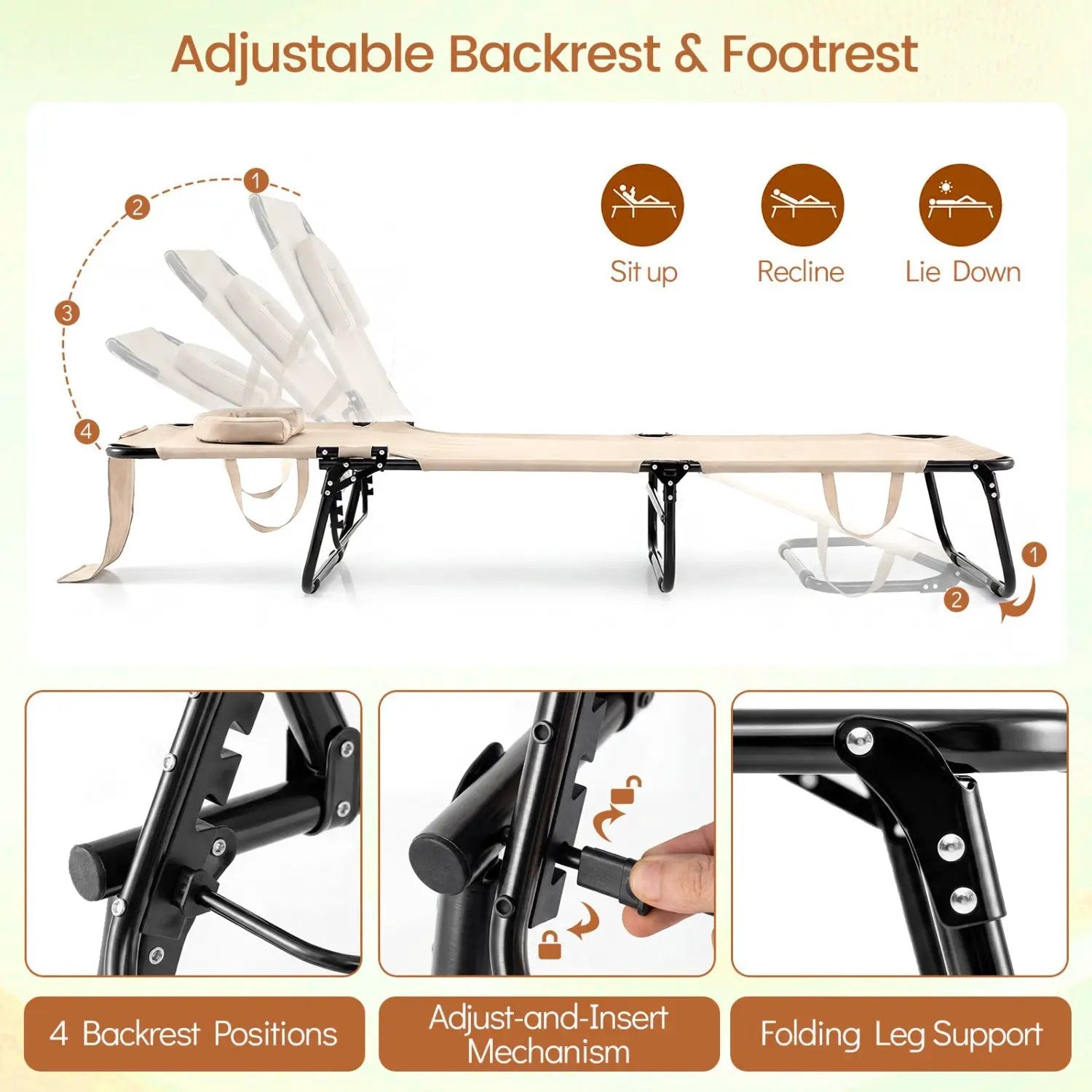 Set of 2 Folding Face Down Tanning Chair with Face Hole 3 Removable Pillows by DirectDeals