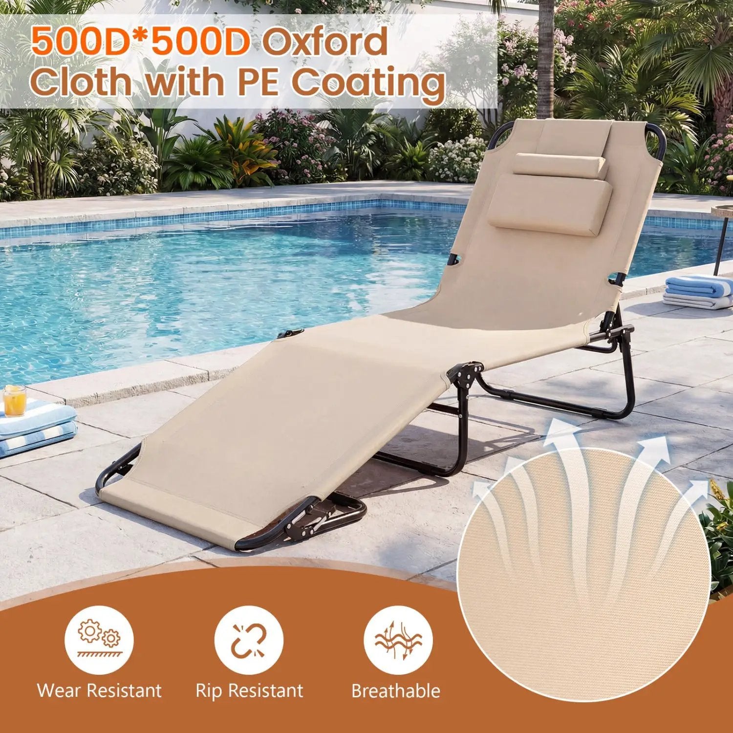 Set of 2 Folding Face Down Tanning Chair with Face Hole 3 Removable Pillows by DirectDeals