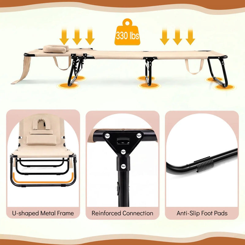 Set of 2 Folding Face Down Tanning Chair with Face Hole 3 Removable Pillows by DirectDeals