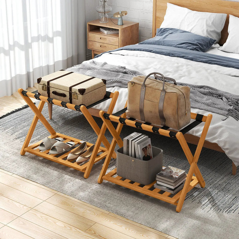 Set of 2 Folding Luggage Racks with 5 Nylon Straps and Slatted Storage Shelf by DirectDeals
