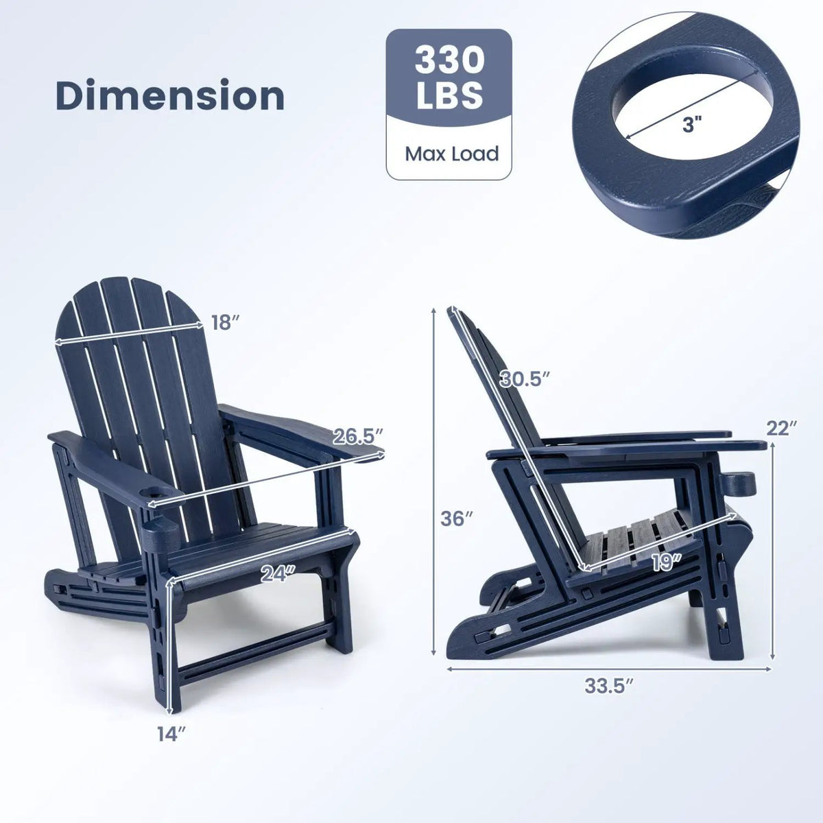 HDPE Adirondack Chairs Set of 2 with Cup Holders, photo 3 of 22