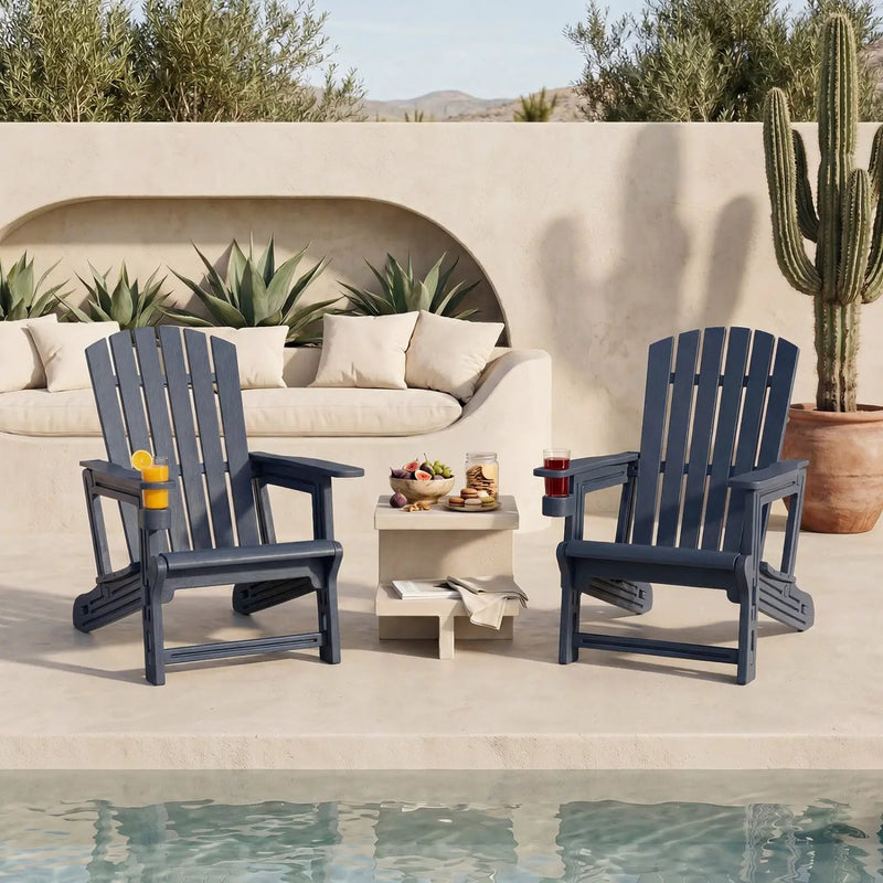 Adirondack Chairs Set of 2 HDPE with Cup Holders by DirectDeals