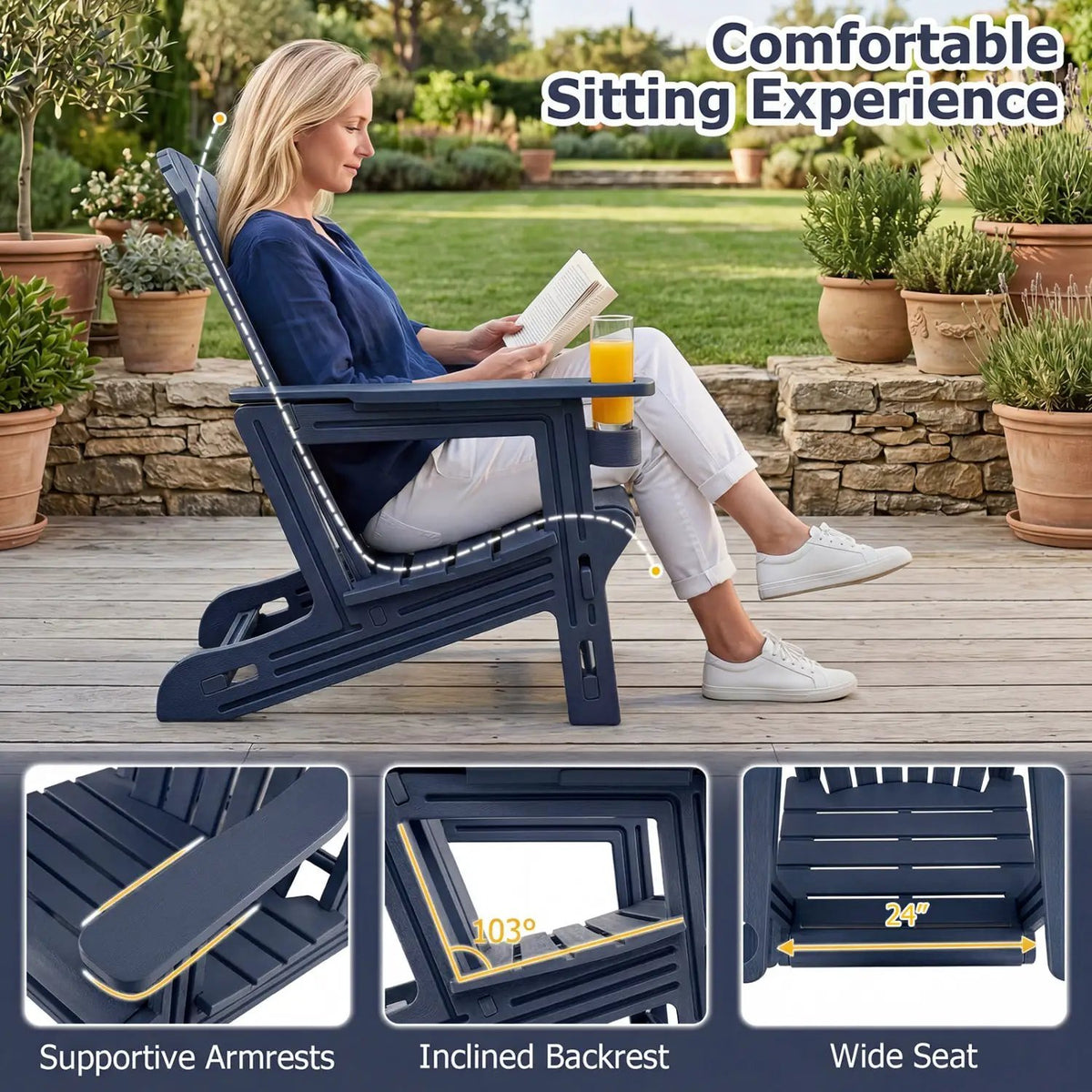 Adirondack Chairs Set of 2 HDPE with Cup Holders, photo 23 of 24