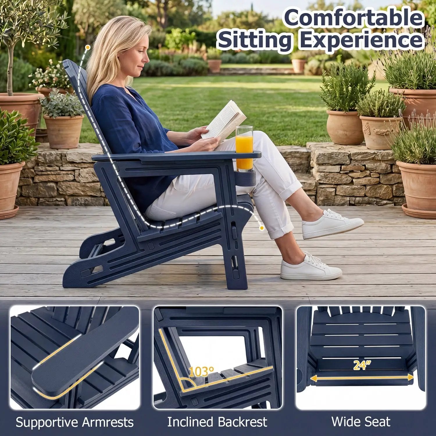 Adirondack Chairs Set of 2 HDPE with Cup Holders by DirectDeals