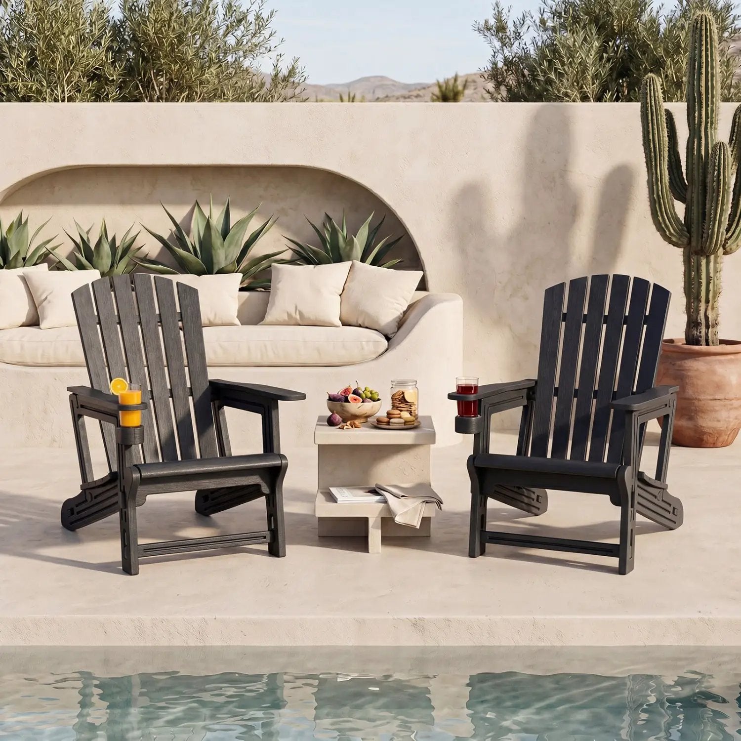 Adirondack Chairs Set of 2 HDPE with Cup Holders by DirectDeals