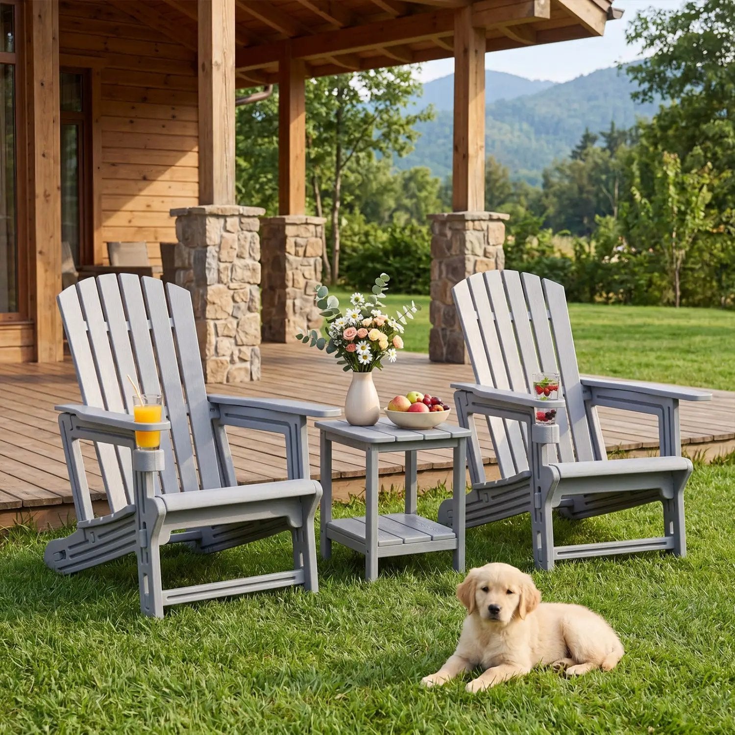 Adirondack Chairs Set of 2 HDPE with Cup Holders by DirectDeals