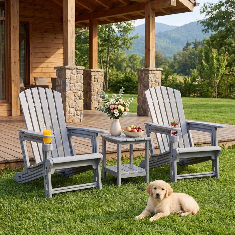 Adirondack Chairs Set of 2 HDPE with Cup Holders by DirectDeals