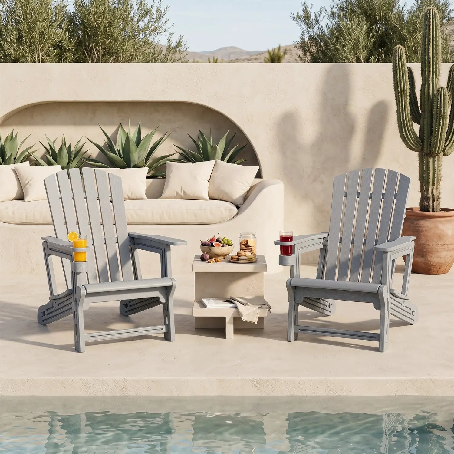 Adirondack Chairs Set of 2 HDPE with Cup Holders by DirectDeals