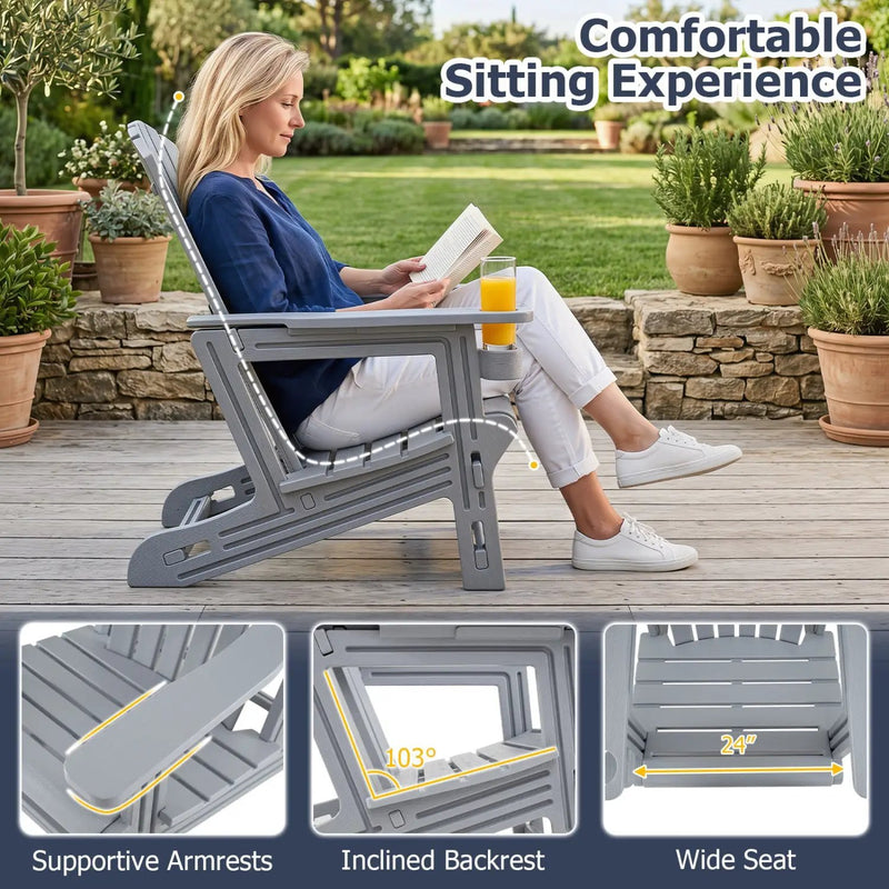 Adirondack Chairs Set of 2 HDPE with Cup Holders by DirectDeals