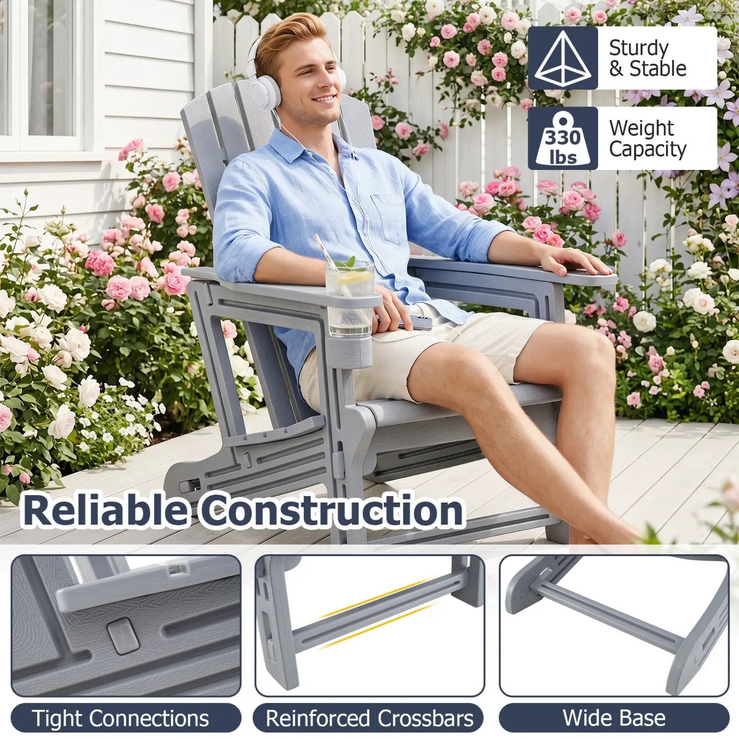 Adirondack Chairs Set of 2 HDPE with Cup Holders by DirectDeals