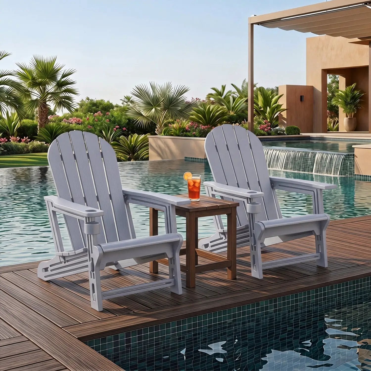 HDPE Adirondack Chairs Set of 2 with Cup Holders by DirectDeals