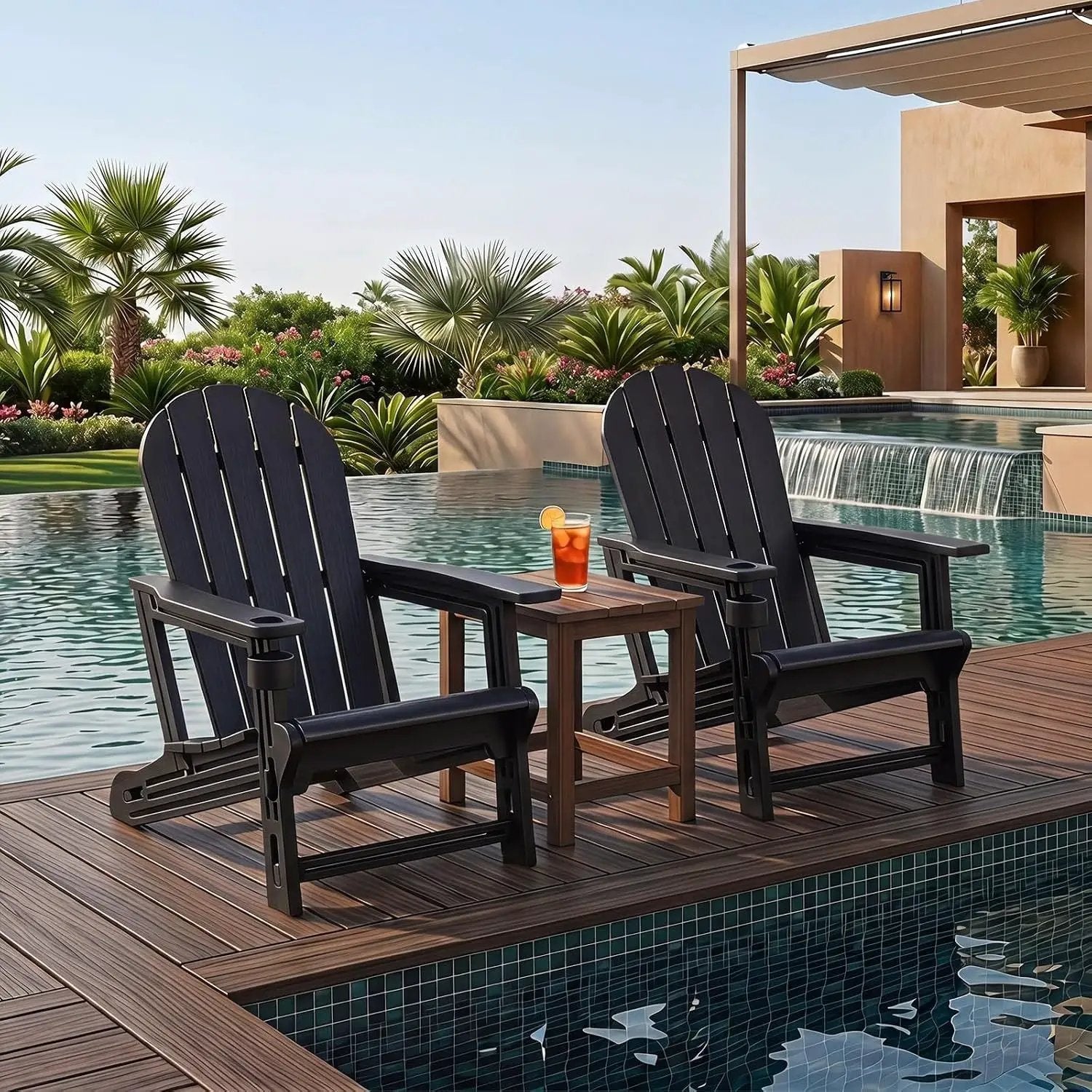 HDPE Adirondack Chairs Set of 2 with Cup Holders by DirectDeals