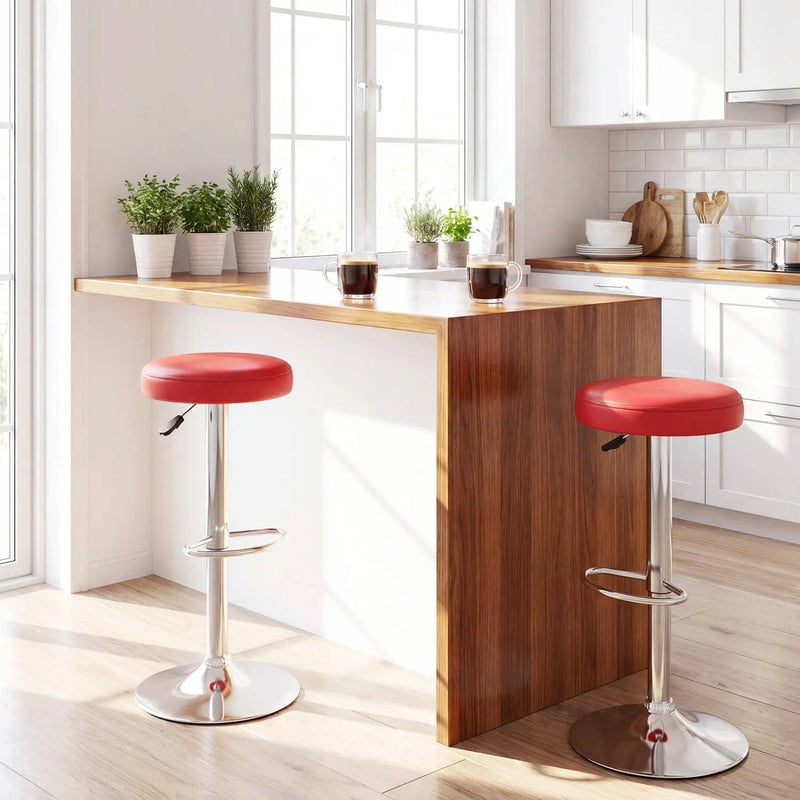 Height Adjustable Swivel Bar Stool Set of 2 - Red by DirectDeals