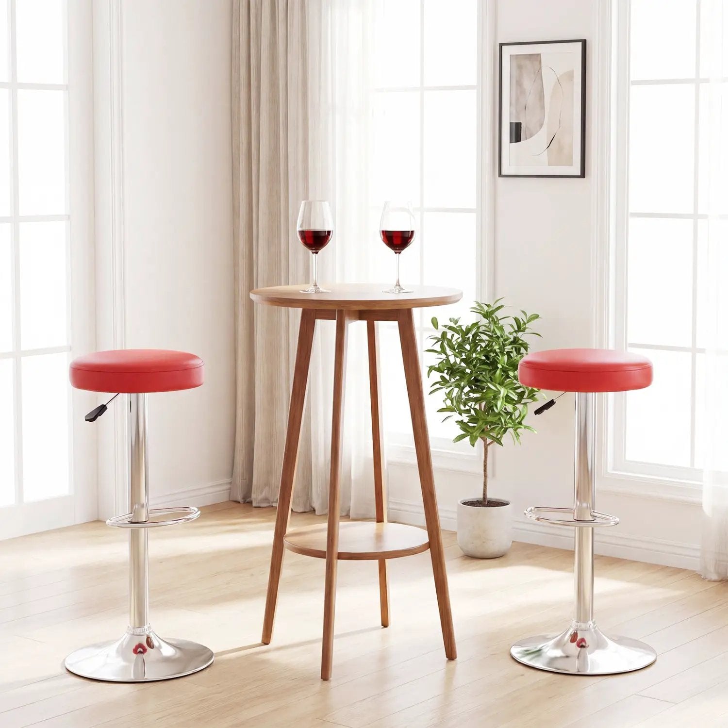 Height Adjustable Swivel Bar Stool Set of 2 - Red by DirectDeals
