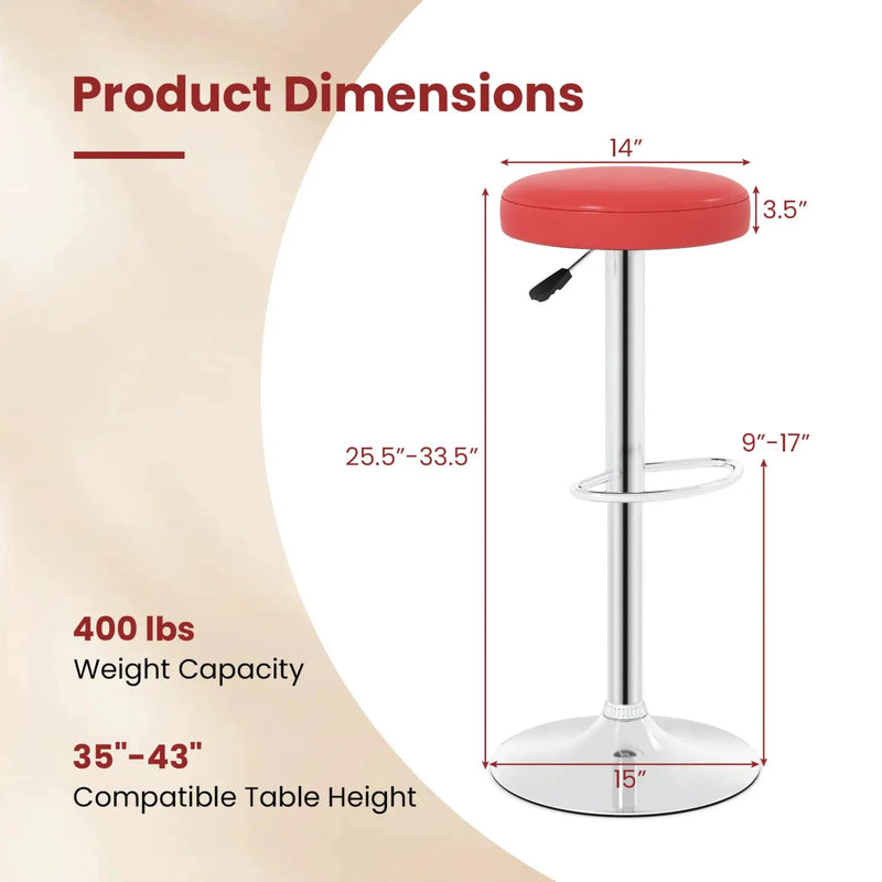 Height Adjustable Swivel Bar Stool Set of 2 - Red by DirectDeals