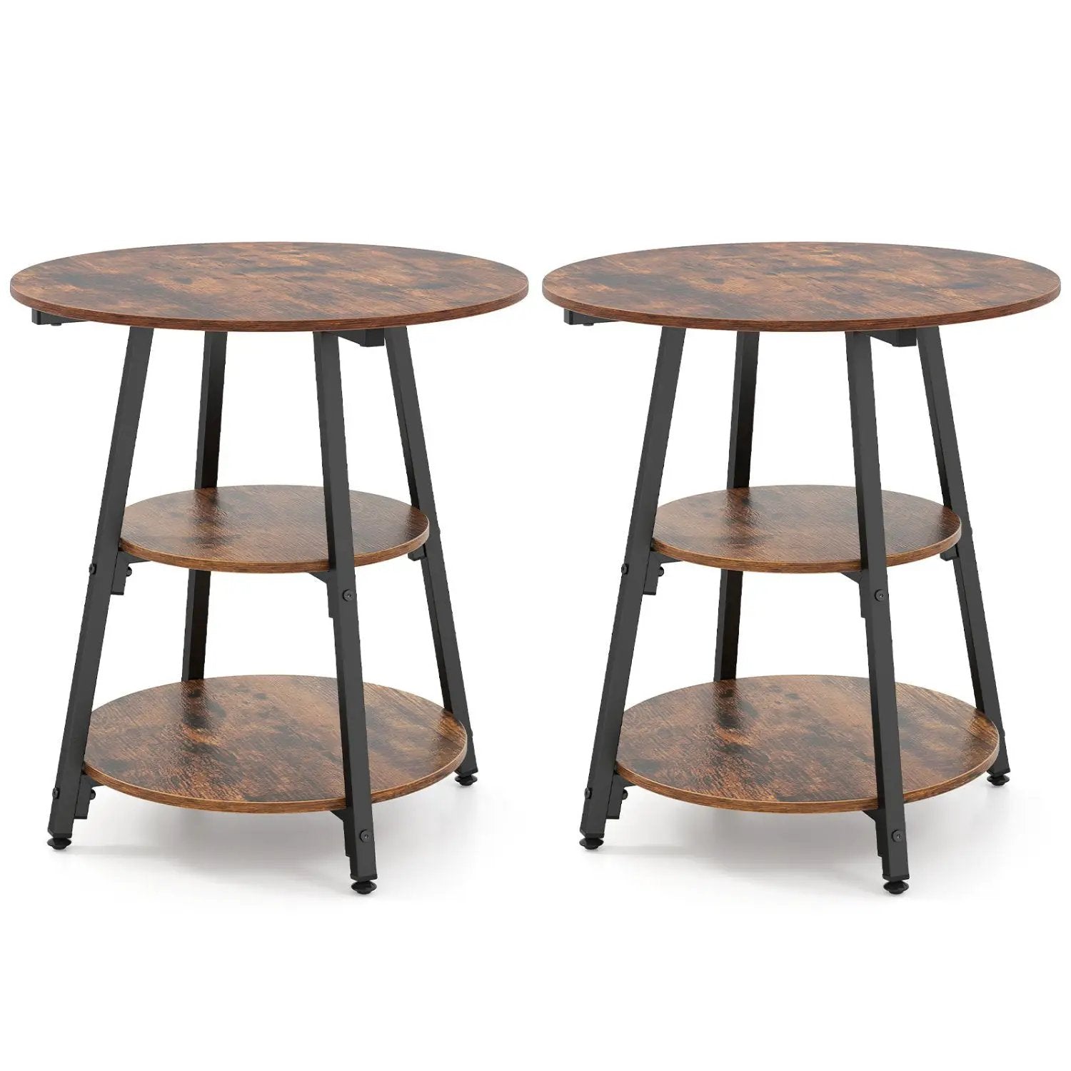 Industrial Side Tables Set of 2 with 3-Tier Shelves by DirectDeals