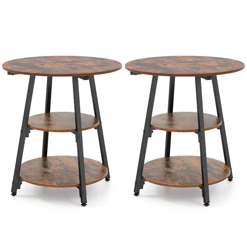 Industrial Side Tables Set of 2 with 3-Tier Shelves by DirectDeals
