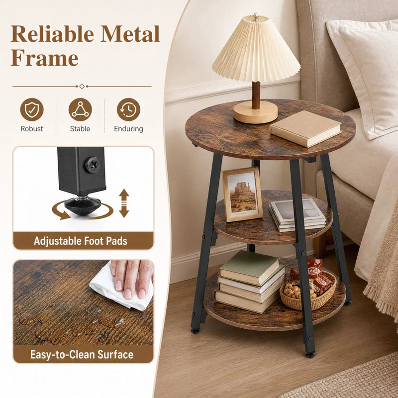 Industrial Side Tables Set of 2 with 3-Tier Shelves by DirectDeals