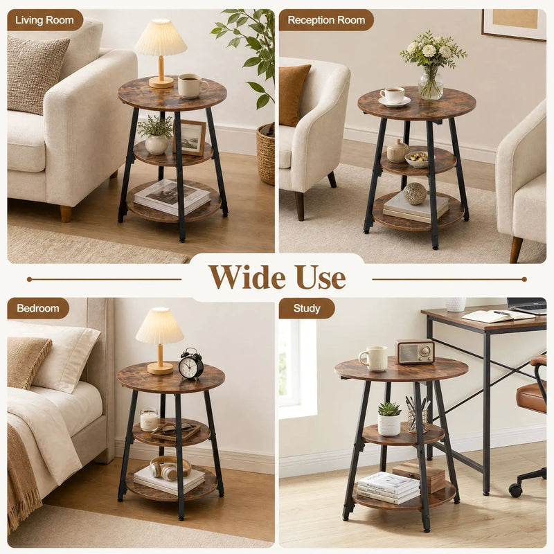 Industrial Side Tables Set of 2 with 3-Tier Shelves by DirectDeals