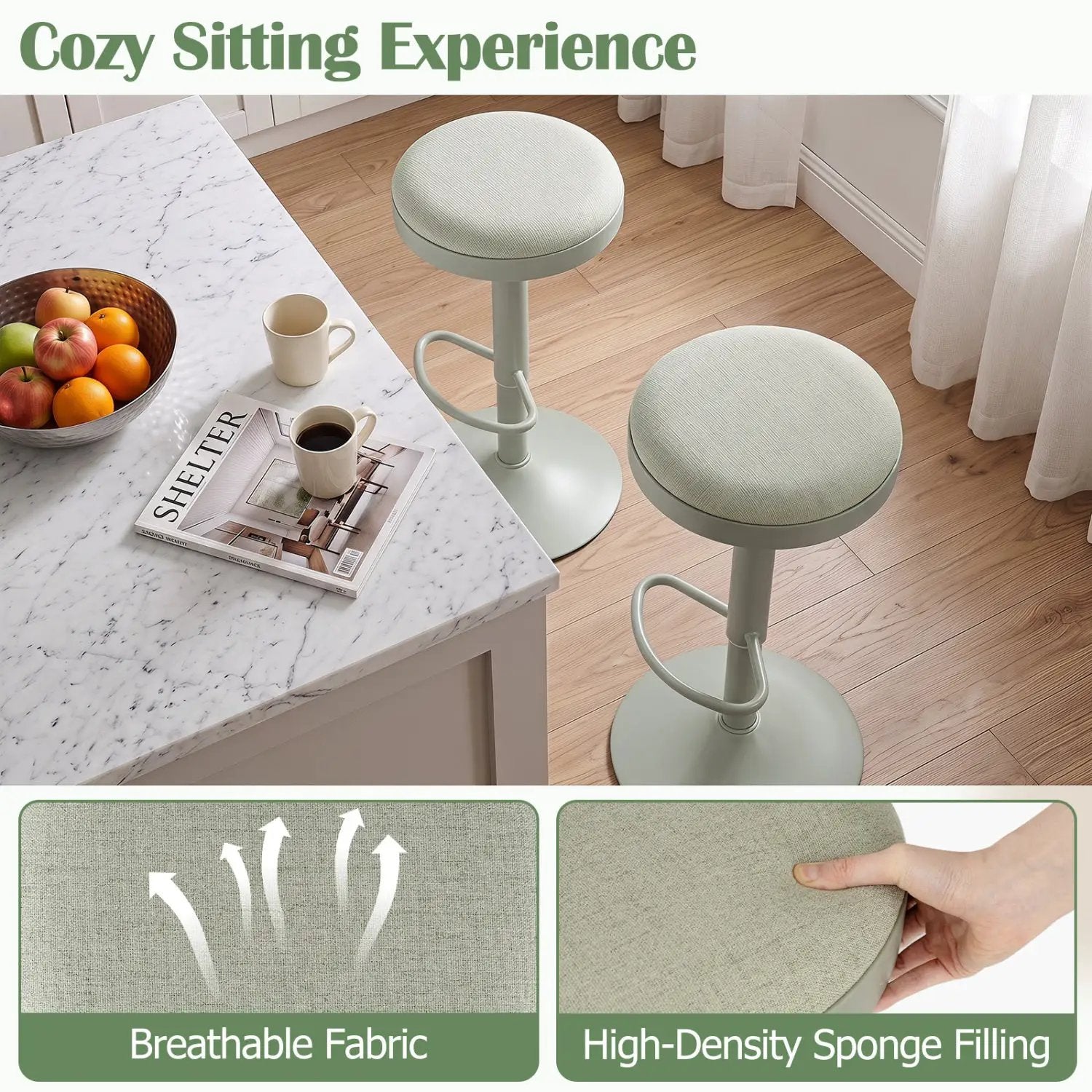 Adjustable Bar Stools Set of 2 with Padded Seat by DirectDeals