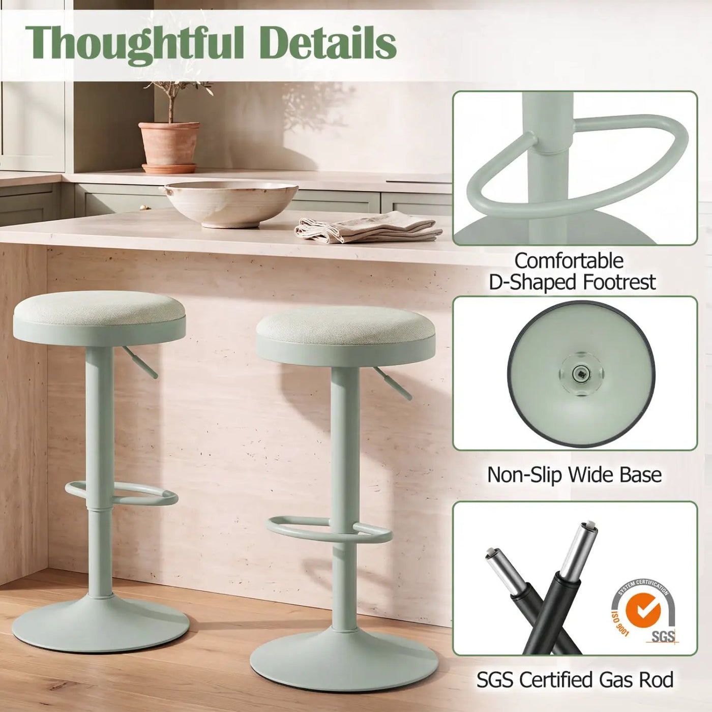 Adjustable Bar Stools Set of 2 with Padded Seat by DirectDeals
