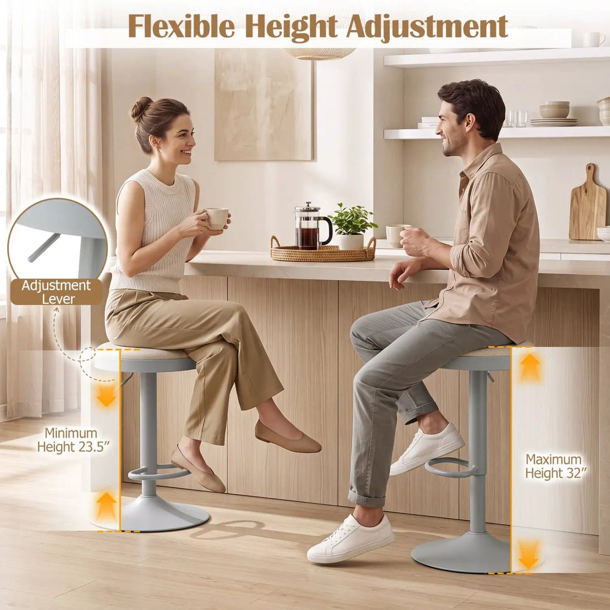 Adjustable Bar Stools Set of 2 with Padded Seat by DirectDeals