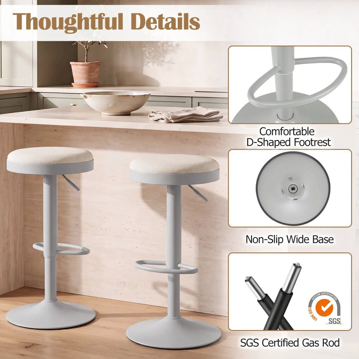 Adjustable Bar Stools Set of 2 with Padded Seat by DirectDeals