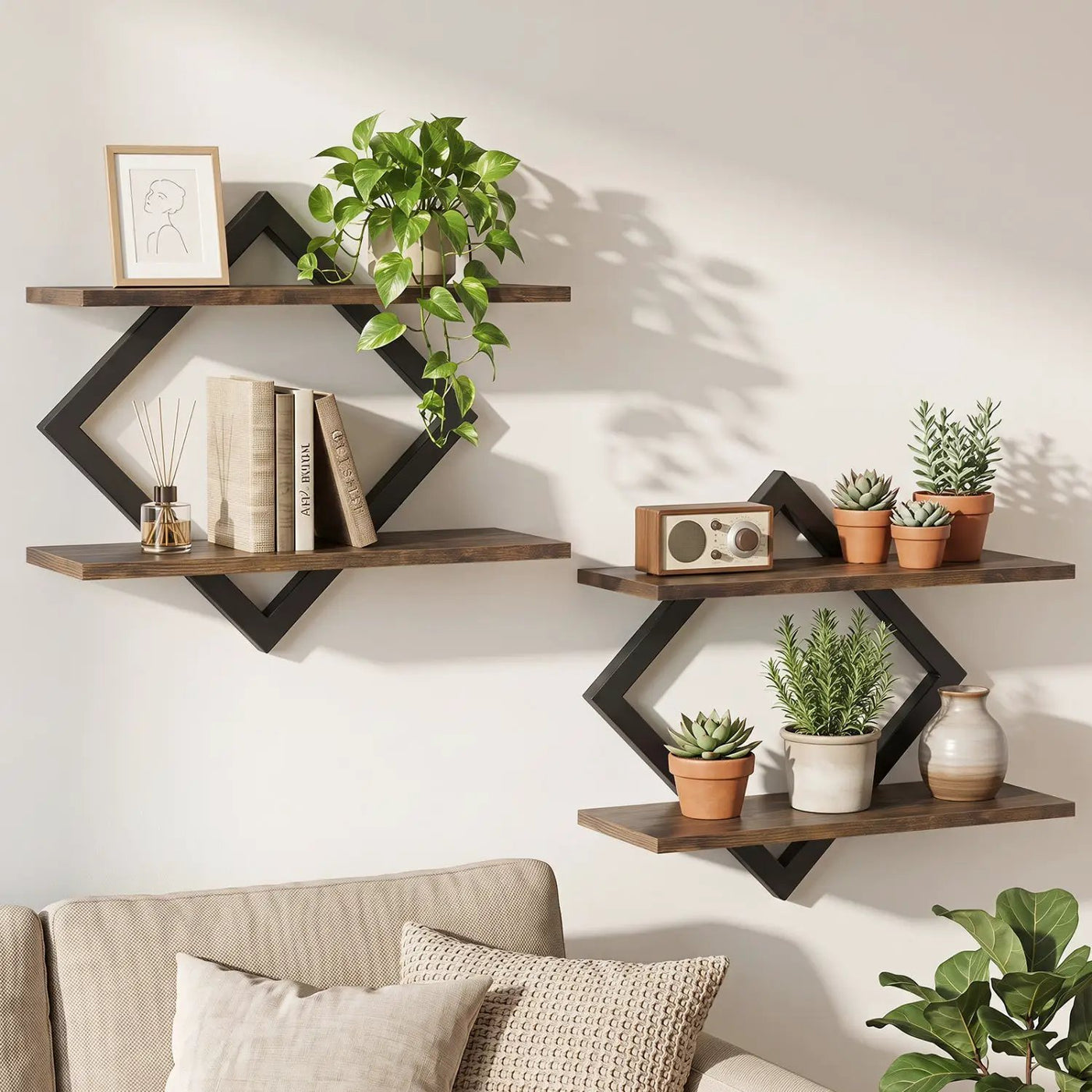 Metal Floating Wall Shelves Set of 2 with Geometric Frame by DirectDeals