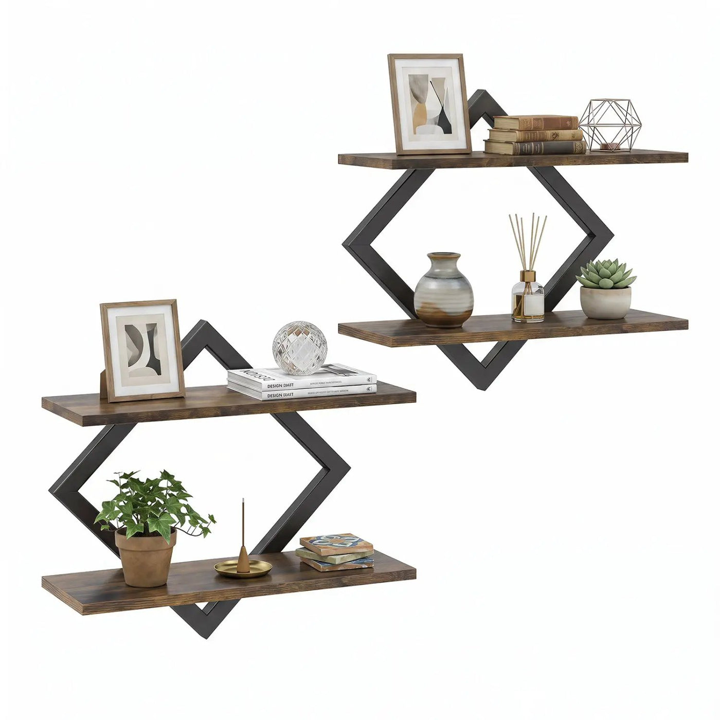 Metal Floating Wall Shelves Set of 2 with Geometric Frame by DirectDeals