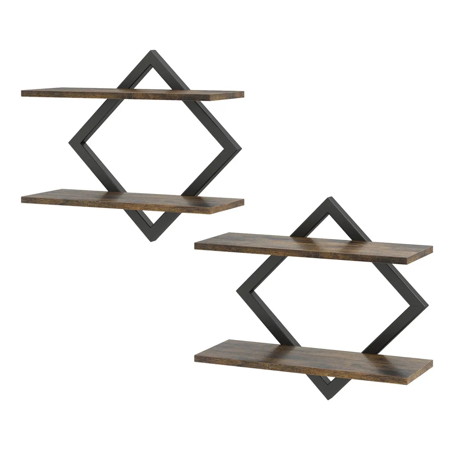 Metal Floating Wall Shelves Set of 2 with Geometric Frame by DirectDeals
