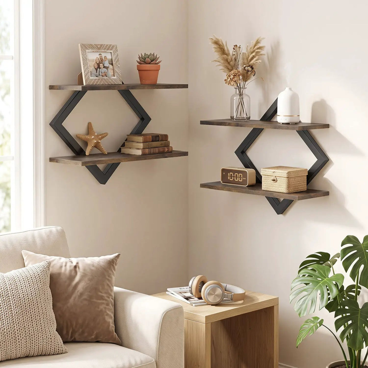Metal Floating Wall Shelves Set of 2 with Geometric Frame by DirectDeals