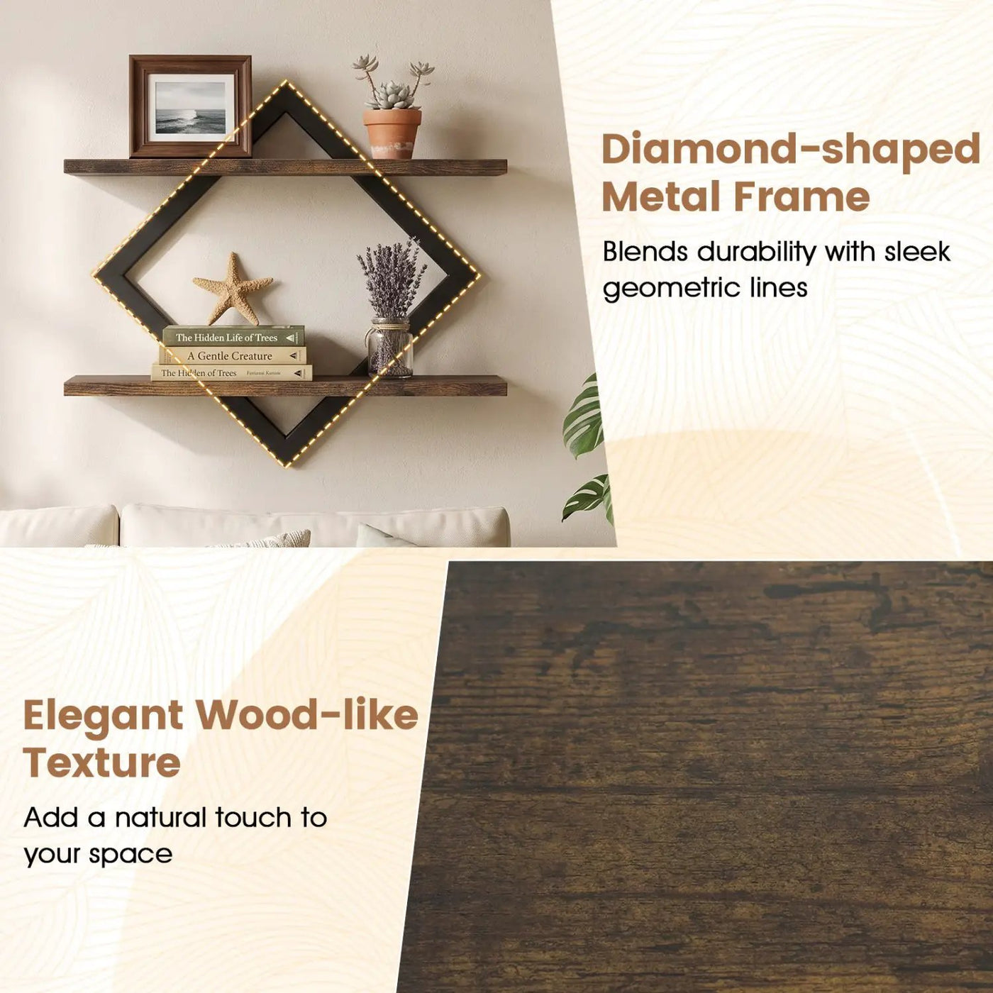 Metal Floating Wall Shelves Set of 2 with Geometric Frame by DirectDeals