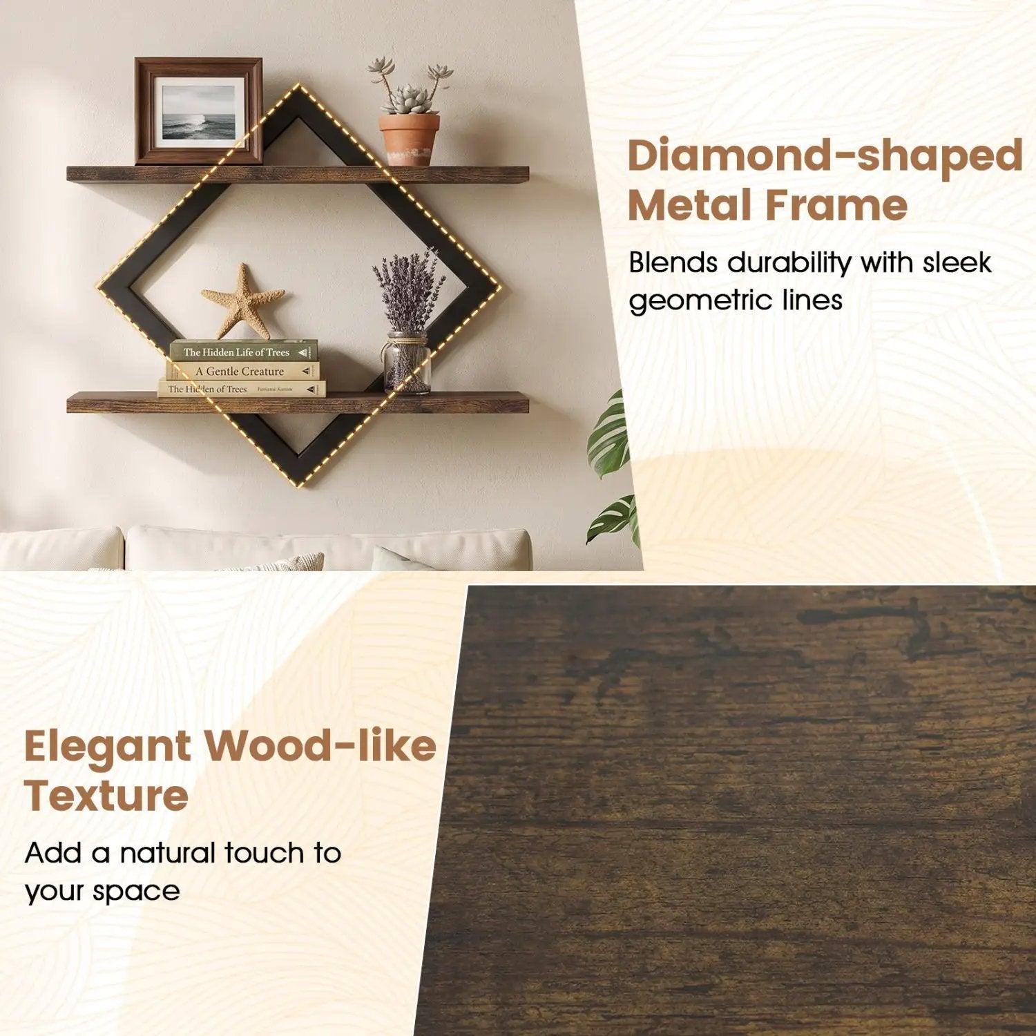 Metal Floating Wall Shelves Set of 2 with Geometric Frame by DirectDeals