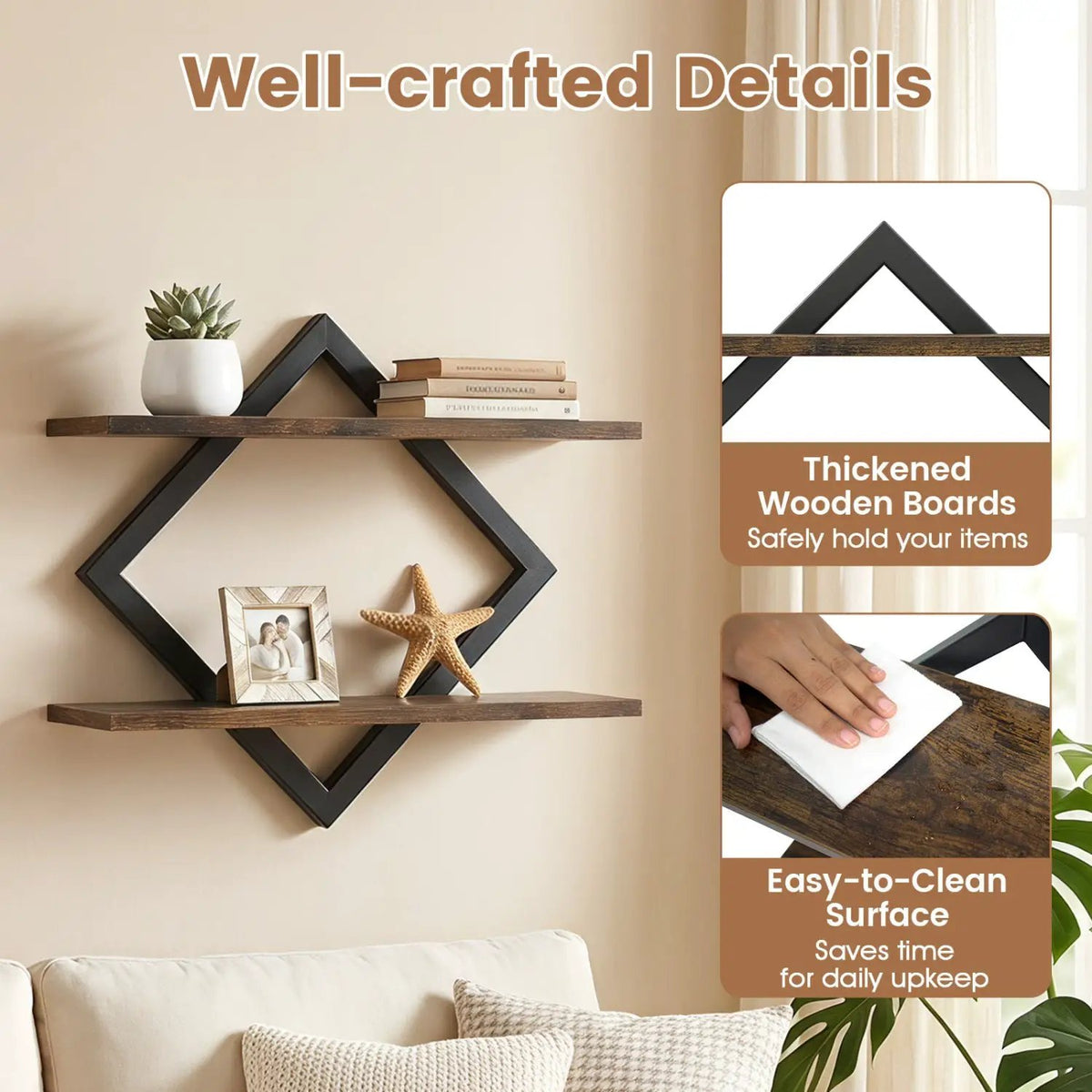Metal Floating Wall Shelves Set of 2 with Geometric Frame by DirectDeals