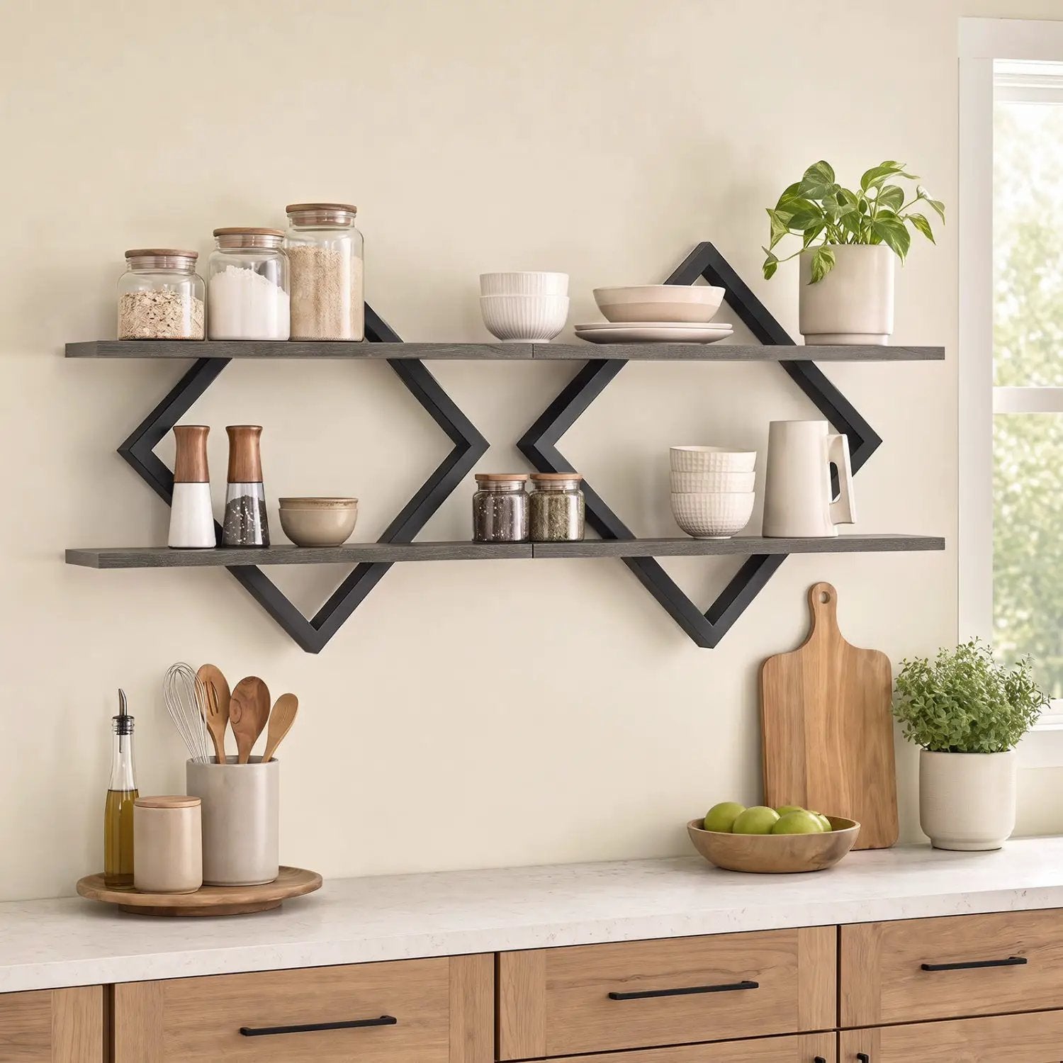 Metal Floating Wall Shelves Set of 2 with Geometric Frame by DirectDeals