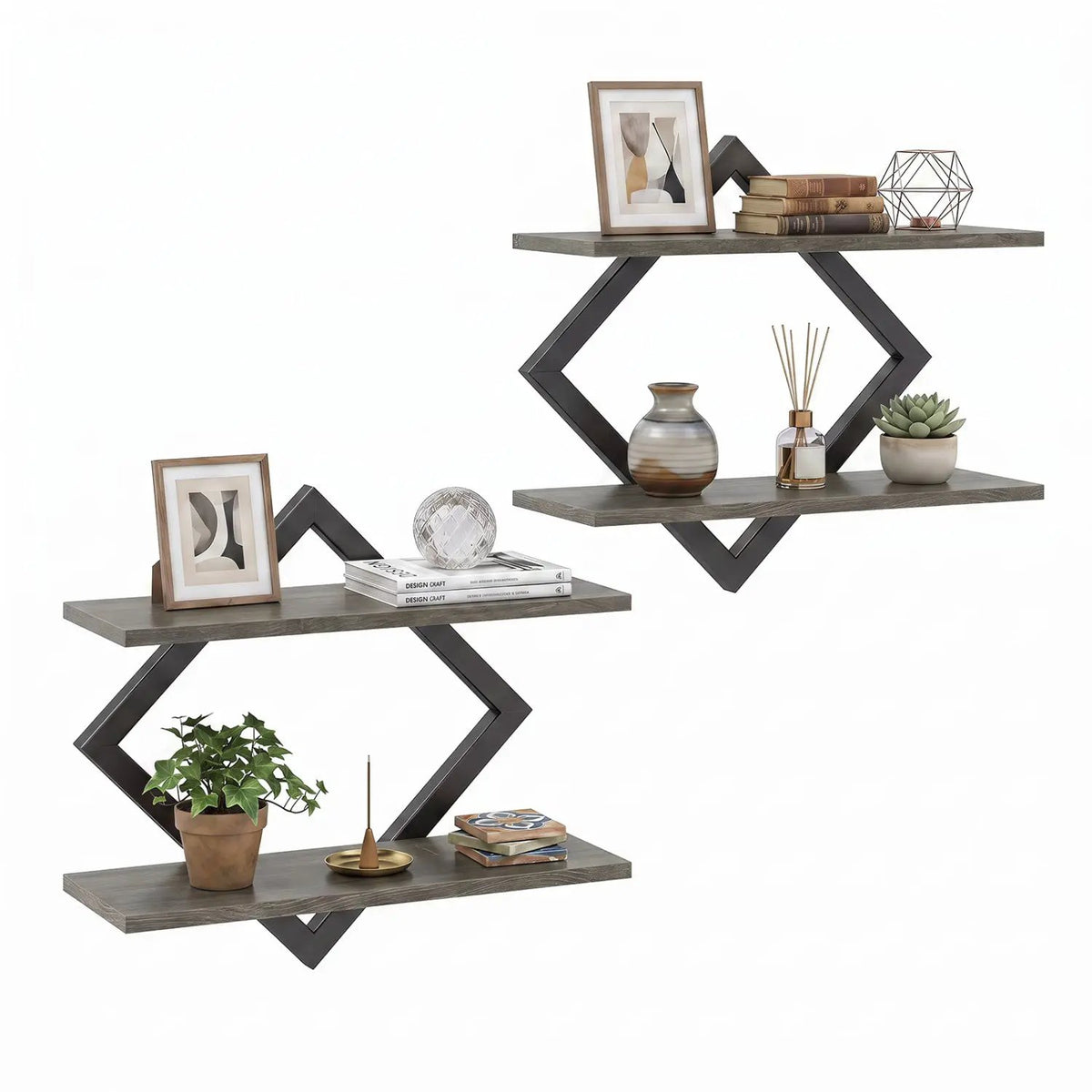 Metal Floating Wall Shelves Set of 2 with Geometric Frame by DirectDeals