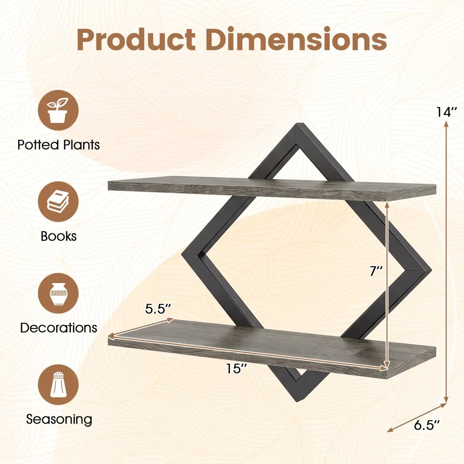 Metal Floating Wall Shelves Set of 2 with Geometric Frame by DirectDeals