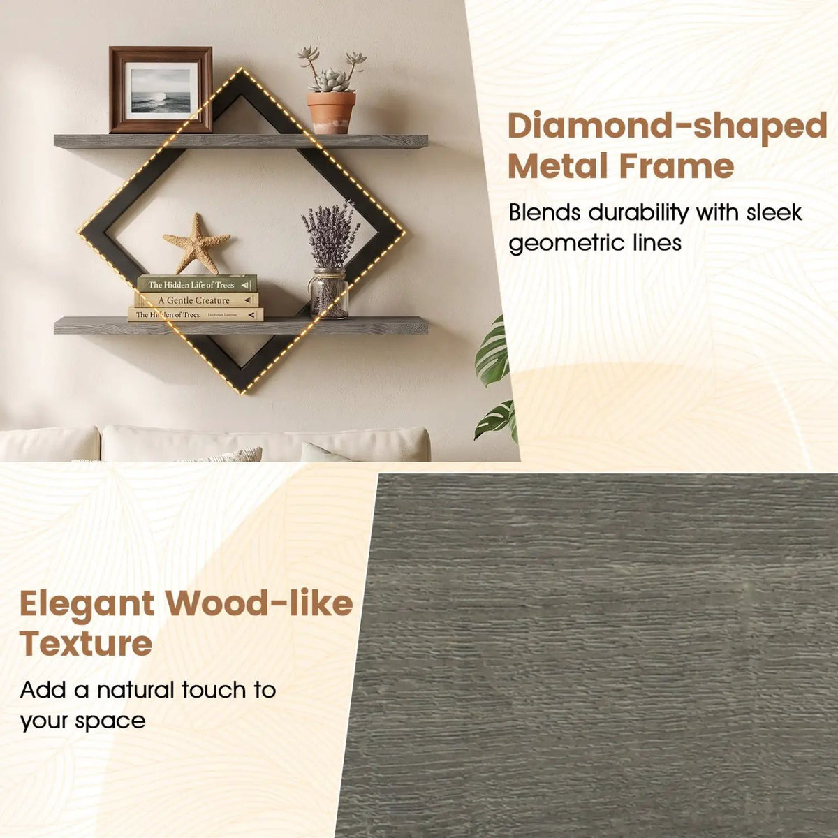 Metal Floating Wall Shelves Set of 2 with Geometric Frame by DirectDeals